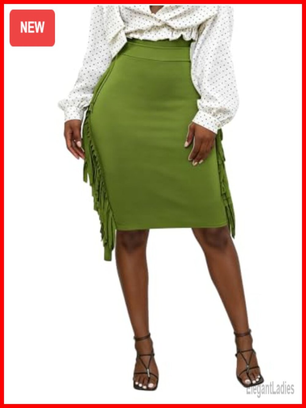 High Waist Side Tassel Fringe Bodycon Knee Length Pencil Skirt